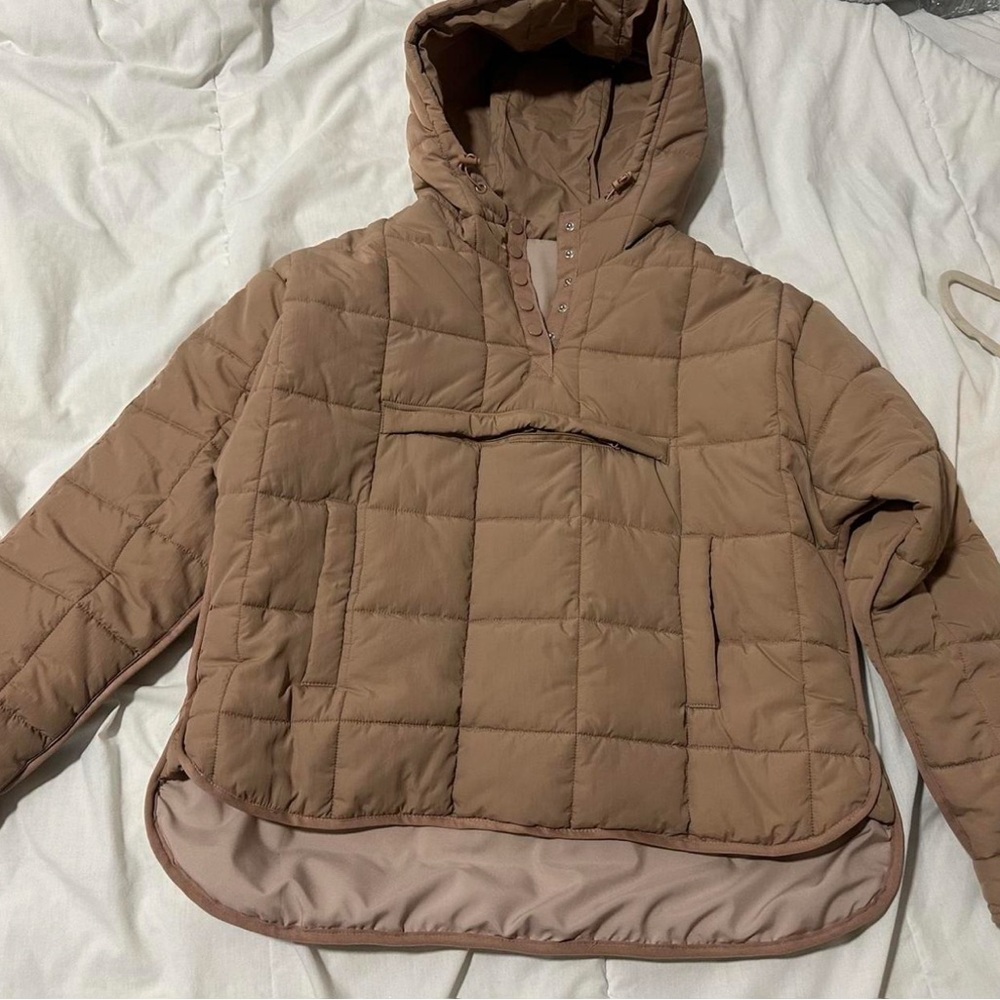 Tan Quilted Hooded Jacket